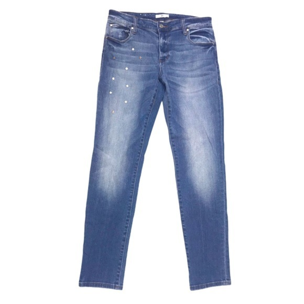 BP 26 light blue wash crystal embellished cotton blend mid‎ rise skinny jeans